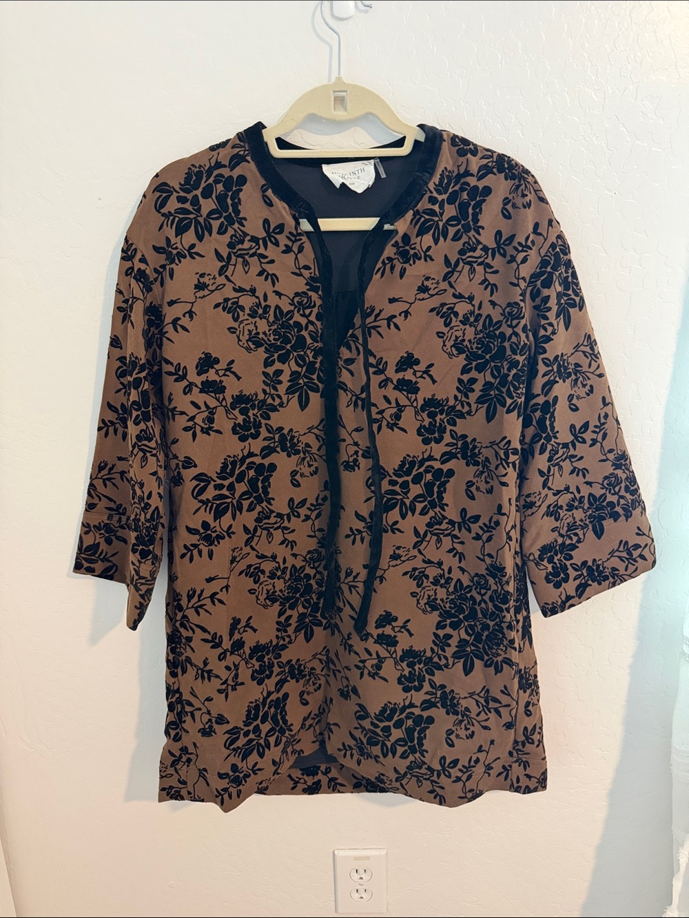 Tuckernuck Brown Floral Long Sleeve Tie-Neck Dress